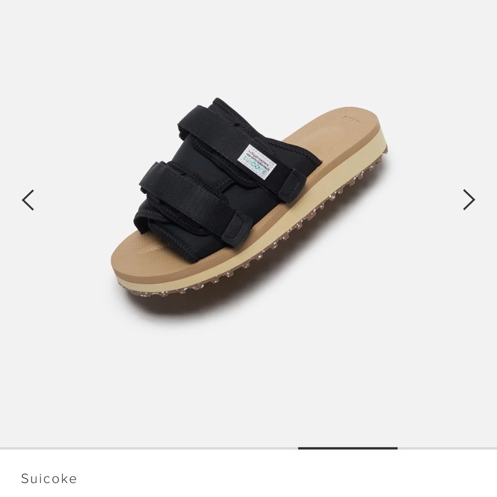 Suicoke Black and Beige Slide Sandals